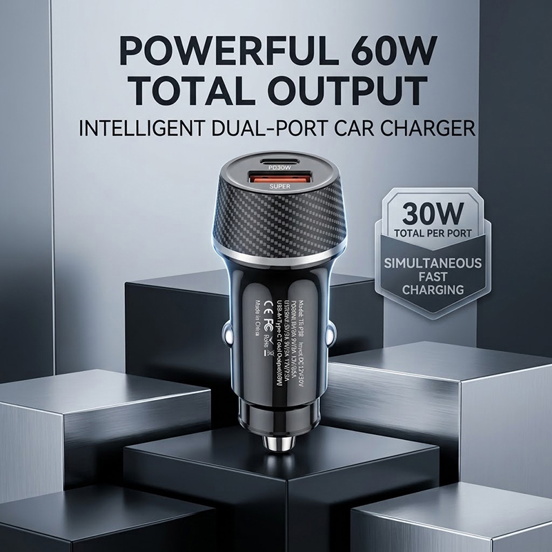 Usb C Hub - Szybka ładowarka samochodowa 60 W, adapter